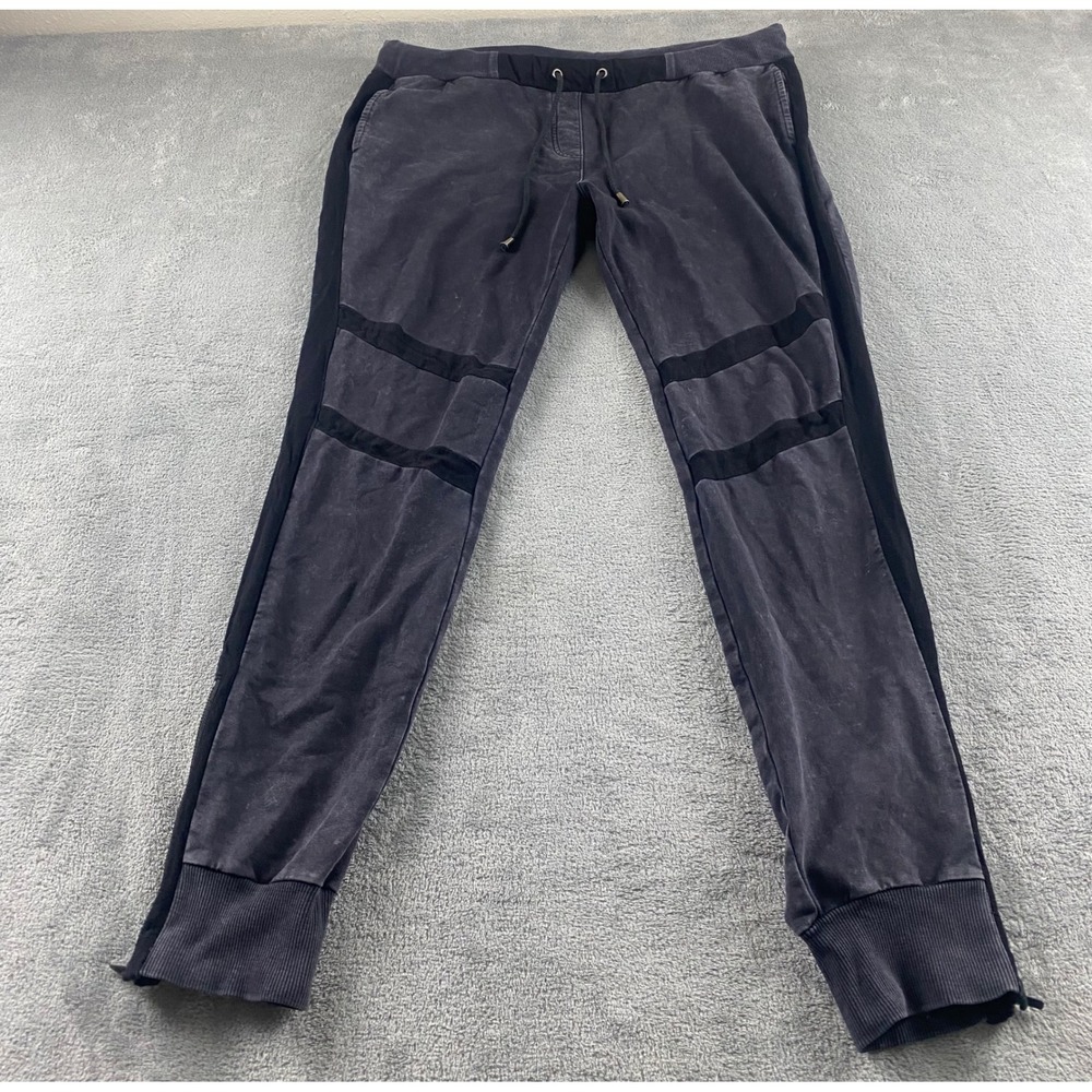 Liebeskind Berlin‎ Womens XL Moto Joggers Acid Wash Black Side Stripe Ankle Zip